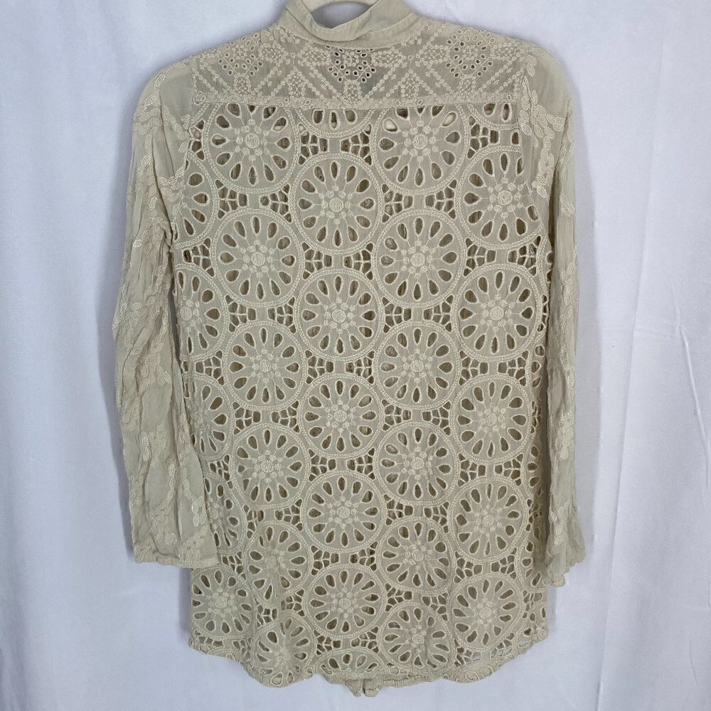 Johhny Was Ivory Eclectic Pattern Embroidered Lace Top - Picture 9 of 10